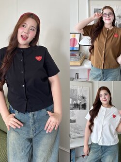 J189 เสื้อ สาวอวบ ผ้ายืดยูนิโคล่ ขาว น้ำตาล ดำ อก40-50นิ้ว หน้าผ้า52นิ้ว