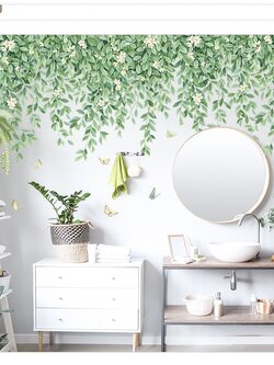 สติ๊กเกอร์ติดผนังตกแต่งบ้าน Highest PVC "Green Vine and light yellow flower"