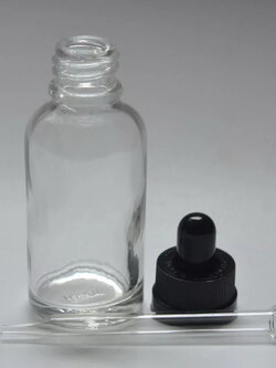 ขวดแก้วหยดสารสีใสจุกสีดำขนาด60cc.