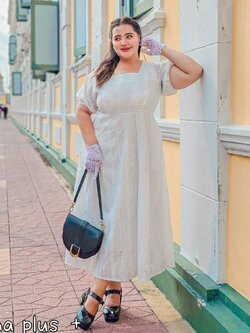 A172 เดรส สาวอวบ สไตล์วินเทจ อกได้ถึง52นิ้ว หน้าผ้า54นิ้ว ออฟไวท์ อกได้ถึง50นิ้ว