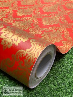 Wallpaper Sticker "ลายไทย หลุยส์ สีแดงทอง" หน้ากว้าง 122cm x 1m (สั่งมากกว่า 1m ตัดยาวต่อเนื่อง)