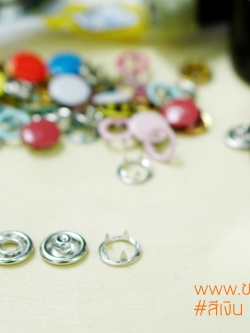 กระดุมแป๊กห้าขา แบบหัวทึบ 15 มิลลิเมตร สีเงิน