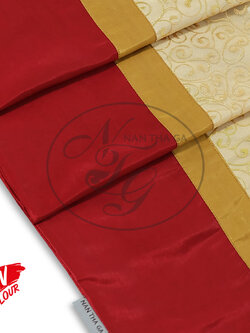 ผ้าคาดเตียงทองเรือนแก้วสีแดงดินแดงตัด