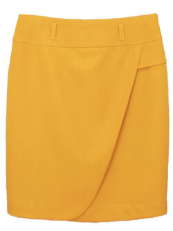 SK-444 กระโปรงทรงสอบ ผ้า Double Twist สีเหลืองมาสตาส