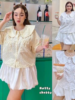 J057 เสื้อคอบัว ผ้าลูกฟูกลายดอก อก50นิ้ว หน้าผ้า52นิ้ว