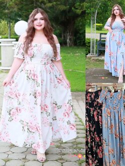 A228 เดรส สาวอวบ สม็อครอบตัว ขาว ฟ้า ดำ อก40-52นิ้ว