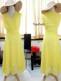 ชุดเดรสผ้าชีฟอง สีเหลือง