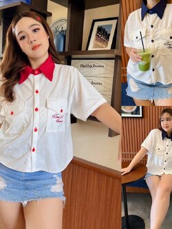 J048 เสื้อเชิ้ต สาวอวบ ผ้าลูกฟูก อกได้ถึง 48 นิ้ว (หน้าผ้า50นิ้ว)