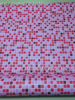 Wallpaper Sticker มีกาวในตัว "ลายโมเสคสีแดง ขาว" หน้ากว้าง 122cm x 100cm (สั่งมากกว่า 1m ตัดยาวต่อเนื่อง)