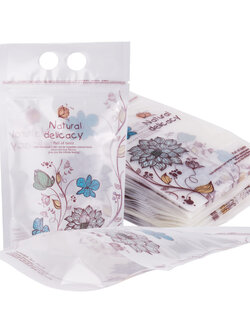 ถุงซิปล็อคลายดอกไม้คัลเลอร์ฟูล ด้านบนมีรูสำหรับแขวน 2 รู ขนาด 19.8x12x0.2cm แพ็ค 10 ใบ