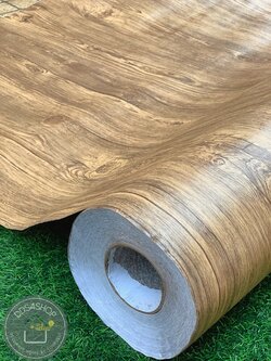 Wallpaper Sticker วอลล์เปเปอร์แบบมีกาวในตัว "ลายไม้สักทอง " หน้ากว้าง 1.22m x 1m