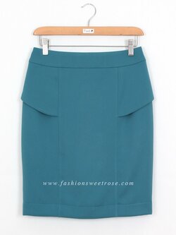 SK-400 กระโปรงทรงสอบ ผ้าโพลีเอสเตอร์สีฟ้า ด้านข้างกระโปรงออกแบบเป็นผ้าสองชิ้นซ้อนกัน