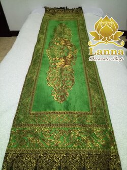 ผ้าคาดเตียงลายช้างคชสารสีเขียว