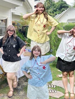 J098 เสื้อเชิ้ต สาวอวบ ปกทรงหูกระต่าย ผ้าคอตตอนเนื้อดี อกได้ถึง 48 นิ้ว (หน้าผ้า50นิ้ว) ดำ ฟ้า เหลือง ขาว อก ได้ถึง48 นยิ้ว หน้าผ้า50นิ้ว