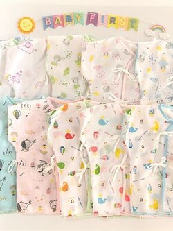 Set เสื้อเดี่ยวผูกหน้าแขนสั้นผ้าป่าน แรกเกิด-3เดือน 12ตัว