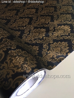 วอลเปเปอร์แบบมีกาวในตัว "ลายไทย หลุยส์ สีดำทอง" หน้ากว้าง 122 cm