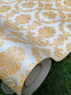 Wallpaper Sticker วอลล์เปเปอร์แบบมีกาวในตัว "ลายไทยขาวทอง หน้ากว้าง 1.22m x 100cm