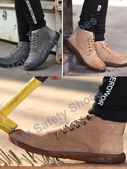 HOT STAR NO.13 รองเท้าเซฟตี้หนังแท้ หุ้มข้อ รองเท้าหัวเหล็ก รองเท้านิรภัย ดีไซส์สวย ทันสมัย ระบายอากาศดี พื้นยาง กันลื่น เหมาะชายและหญิง