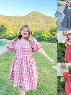 สินค้าหมดไว รบกวนติดต่อทางร้านก่อนสั่งซื้อ A100 เดรสสาวอวบ ลายสก็อต ผ้าคอตตอน