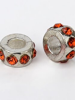 ลูกปัดโยุโรปรูใหญ่เงินชุบประดับพลอยRhinstone สีัแดง Hyacinth ขนาด 10x5mm รู 5mm 2 อัน