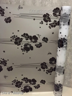 PVC สูญญากาศติดกระจก "Black Flower Line" หน้ากว้าง 90 cm x 100cm