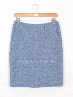 SK-429 กระโปรงแฟชั่น&ทำงาน ทรงสอบ ผ้า CHANEL สีฟ้า มีกระเป๋าล้วง 2 ข้าง