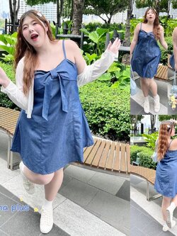 A134 เดรส สาวอวบ plus size มาพร้อมเสื้อคลุม เลือกสีเลื้อคลุมได้ จะรับเดรสอย่างเดียวก็ได้ ผ้ายีนส์ อก40-50นิ้ว