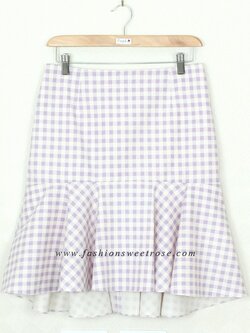 SK-379 กระโปรงแฟชั่น&ทำงาน ทรงย้วย ผ้าคอตต้อนลินินญี่ปุ่น ลายสก๊อต โทนม่วง