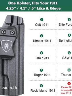 ซองพกใน 1911 Holster - IWB Kydex Holster Fit 1911 5'' No Rail Pistol, Right USA WARRIORLAND holster ส่งจากประเทศไทย