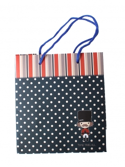 ถุงกระดาษใส่ของขวัญของชำร่วยสีน้ำเงินลายจุดน่ารักน่าใช้ ขนาด 15.5cm x 14.0cm 1ใบ