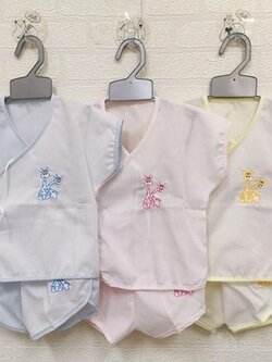 Setชุดผ้าป่านผูกหน้าพื้นสีลายยีราฟ 3ชุด(แรกเกิด-6เดือน)