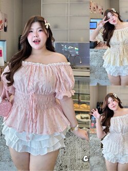 J170 เสื้อสาวอวบ แขนตุ๊กตา ขาว ชมพู เหลือง อกได้ถึง40-50 นิ้ว หน้าผ้า52นิ้ว