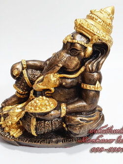 พระพิฆเนศปางเสวยสุข แร่เหล็กน้ำพี้ ฐาน 6 นิ้ว เทพเจ้าแห่งความสำเร็จ