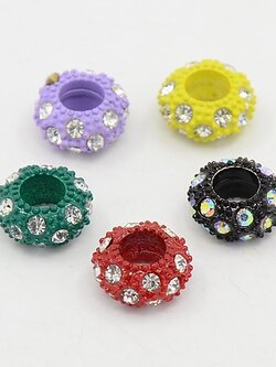 ลูกปัดยุโรปรูใหญ่ ทรง rondelle อัลลอยด์เพ้นท์สีประดับพลอย rhinestone คละสี 10 เม็ด (สีขึ้นอยู่กับสินค้าในสต๊อก)