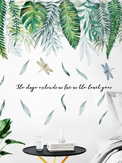 สติ๊กเกอร์ติดผนังตกแต่งบ้าน Highest PVC "Green Tropical with dragonfly"