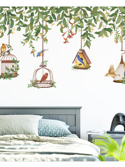 สติ๊กเกอร์ติดผนังตกแต่งบ้าน Highest PVC "Green with Bird Cage"