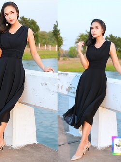 ชุดเดรสผ้าชีฟอง สีดำ