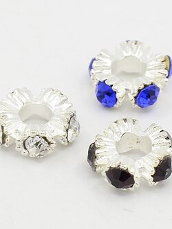 ลูกปัดยุโรปรูใหญ่ rondelle อัลลอยประดับพลอย rhinestone ขนาด 13.5x6.5 มม. 3 เม็ด 3 สี