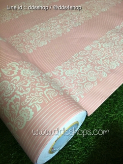 วอลล์เปเปอร์แบบมีกาวในตัว "ลายทางสีชมพู" หน้ากว้าง 1.22mx1m (สั่งมากกว่า 1m ตัดยาวต่อเนื่อง)