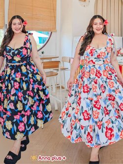 A219 ชุดเซ็ทสาวอวบ เสื้อมาพร้อมกระโปรง สม็อคหลัง ขาว ดำ อก40-52นิ้ว