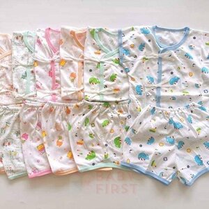 Set ชุดผูกหน้าแขนสั้นเสื้อ 6ตัว+กางเกงขาสั้น 6ตัว(แรกเกิด-6เดือน)