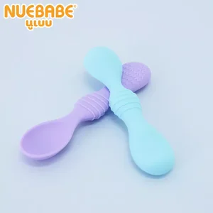ชุดช้อนซิลิโคน Nuebabe นูเบบ เซ็ต 2 ชิ้น Silicone Spoon Set ( สีฟ้า-ม่วง)