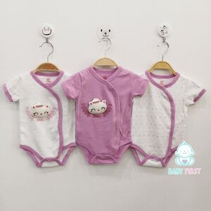 เซ็ตบอดี้สูทแขนสั้นขาเว้ากระดุมหน้าสีม่วงหน้าหมี 3ตัว