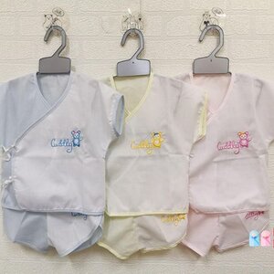 Setชุดผ้าป่านผูกหน้าพื้นสีลายหมีCuddy 3ชุด(แรกเกิด-6เดือน)
