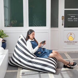 เก้าอี้เม็ดโฟม บีนแบค ทรงสามเหลี่ยม ผ้าเอาท์ดอร์ (Outdoor) ลายทาง กันน้ำ กันแดด ใช้งานกลางแจ้งได้ บีนแบ็ก เบาะนั่งเม็ดโฟม bean bag เก้าอี้บีนแบ็ก เบาะเม็ดโฟม โซฟาบีนแบค เก้าอี้พักผ่อน รุ่น HCS-006