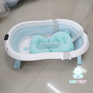 อ่างอาบน้ำเด็กพับได้ มีบอกอุณหภูมิ แถมฟรี! เบาะรองอาบน้ำ สีฟ้า
