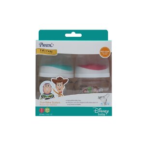 เพียวรีน ขวดนมไตรตันคอกว้าง พร้อมจุกวาวล์คู่ ลายทอยสตอรี่ แพ็คคู่ 4 oz.