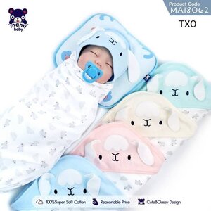 ผ้าห่อตัวสำเร็จเนื้อคอตตอน100% 30*30นิ้ว ลายแกะน้อย สำเนา