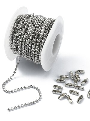 โซ่ไข่ปลาสแตนเลส ขนาด 2.4mm 1 ม้วนยาว 10 เมตร พร้อมตัวล็อค brass 50 ชิ้น