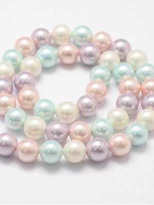 ลูกปัดเปลีอกหอยมุก เกรดเอ ขนาด 8 มม. คละสีพาสเทล 1 เส้นประมาณ 54 เม็ด ยาว 16 นิ้ว